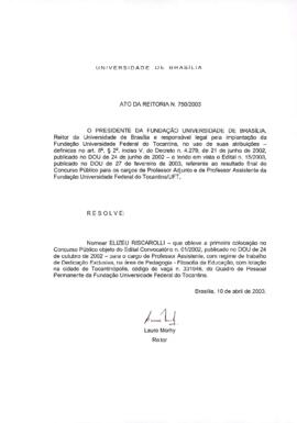Ato da Reitoria nº 0750/2003